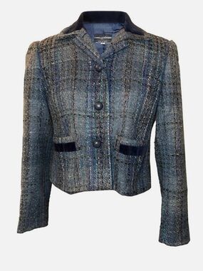 Vintage Chanel Tweed Cropped Jacket in Blue-Grey